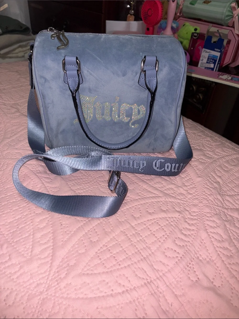 Juicy Couture Pale Blue Velvet Crossbody Bag